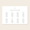 Horizontal wedding seating chart template design on a beige background.