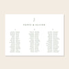 Horizontal wedding seating chart template design on a beige background.