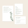 Wedding invitation template set with details and rsvp on a beige background.