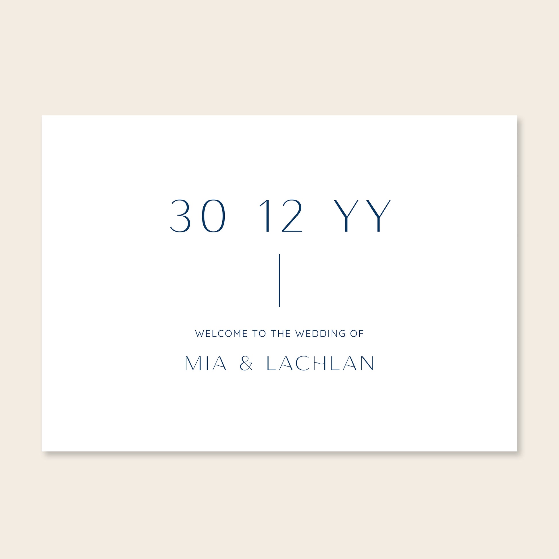 Horizontal wedding welcome sign template design on a beige background.