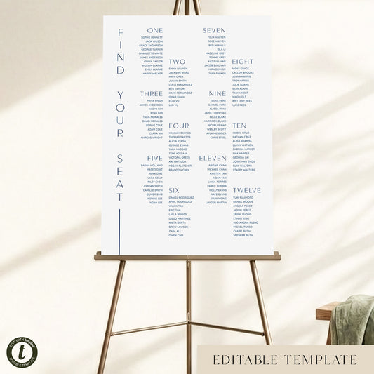 Laguna 12-Table Wedding Seating Chart Template (US)