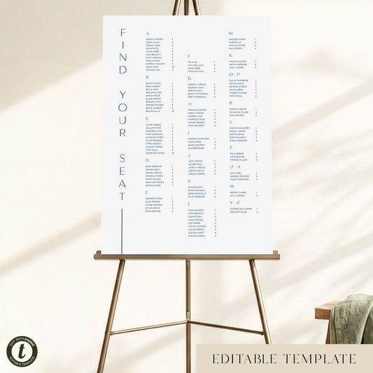 Laguna Alphabetical Seating Chart Template (US)