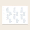 Horizontal wedding long tables seating chart template design on a beige background.