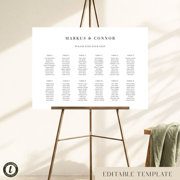 Lumen 12-Table Wedding Seating Chart Template (Landscape)