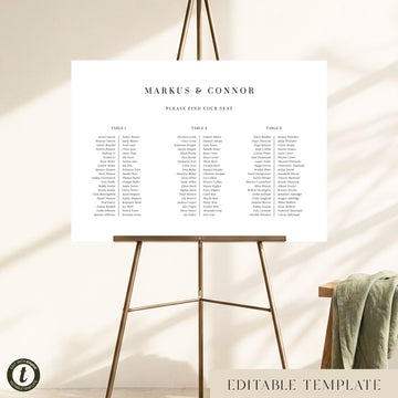 Lumen 3-Table Long Tables Wedding Seating Chart Template (Landscape)
