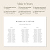 Lumen 3-Table Long Tables Wedding Seating Chart Template (Landscape)