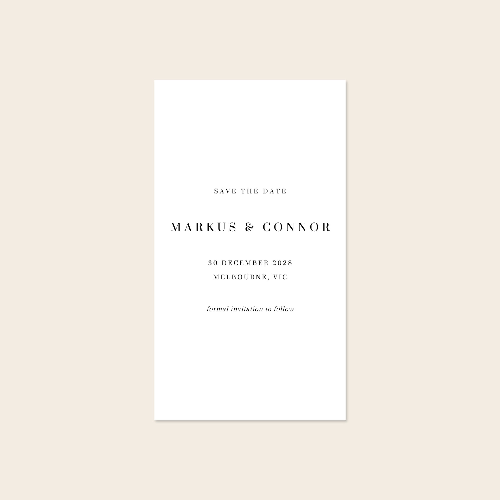 Digital Save the date design with text on a beige background