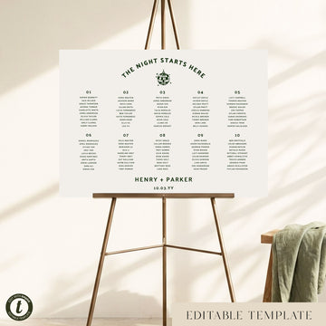 Lyra 10-Table Wedding Seating Chart Template (Landscape) (US)