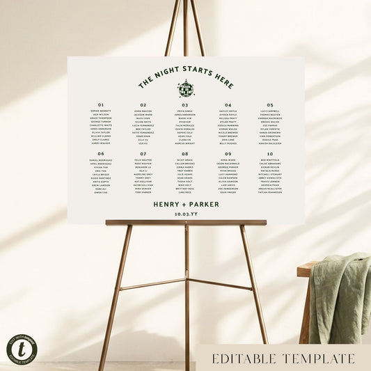 Lyra 10-Table Wedding Seating Chart Template (Landscape) (US)
