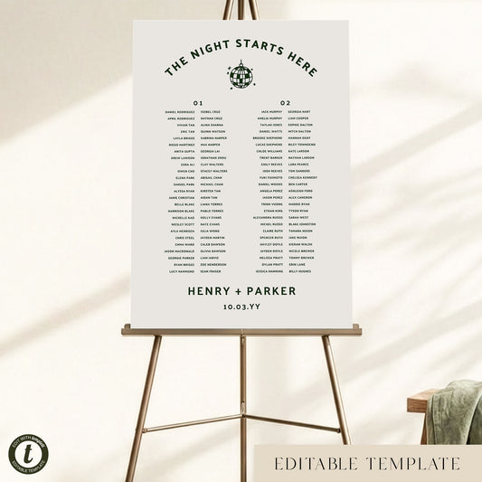 Lyra 2-Table Long Tables Wedding Seating Chart Template (US)