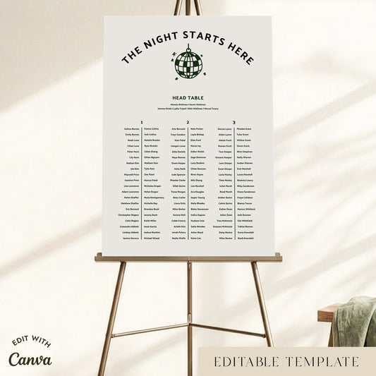 Lyra 3-Long Tables Wedding Seating Chart Template