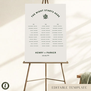 Lyra 3-Table Long Tables Wedding Seating Chart Template (US)