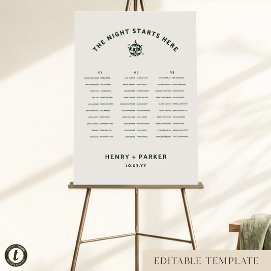 Lyra 3-Table Long Tables Wedding Seating Chart Template (US)