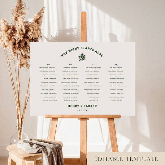 Lyra 4-Table Long Tables Wedding Seating Chart Template (Landscape)
