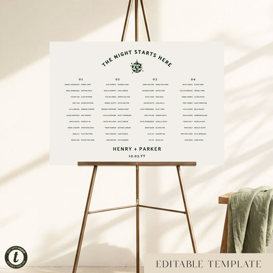 Lyra 4-Table Long Tables Wedding Seating Chart Template (Landscape) (US)