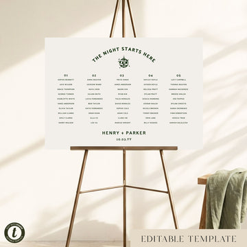 Lyra 5-Table Wedding Seating Chart Template (Landscape) (US)