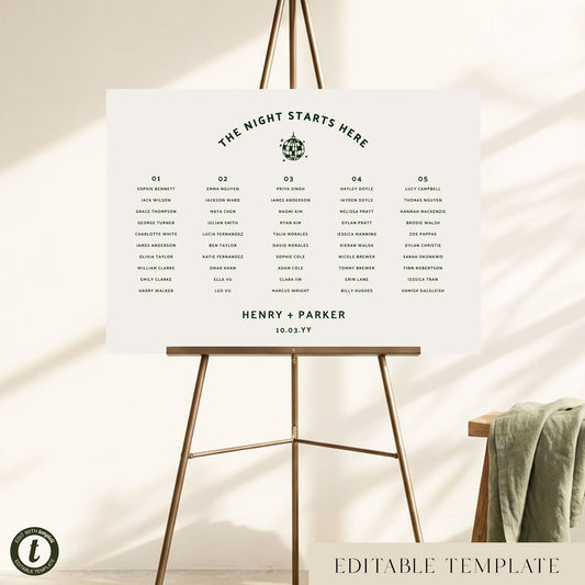 Lyra 5-Table Wedding Seating Chart Template (Landscape) (US)