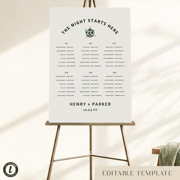 Lyra 6-Table Long Tables Wedding Seating Chart Template (US)