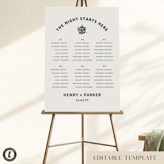 Lyra 6-Table Long Tables Wedding Seating Chart Template (US)