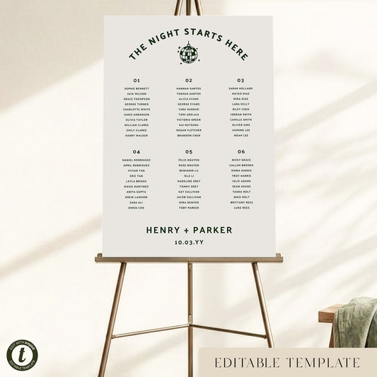 Lyra 6-Table Wedding Seating Chart Template (US)