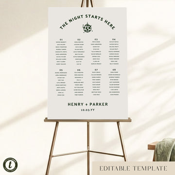 Lyra 8-Table Wedding Seating Chart Template (US)