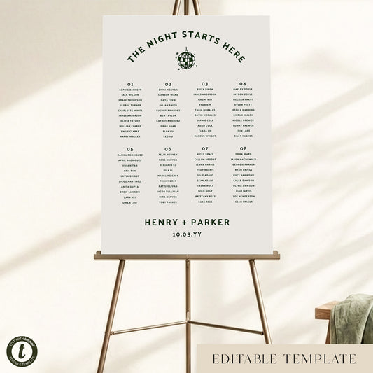 Lyra 8-Table Wedding Seating Chart Template (US)