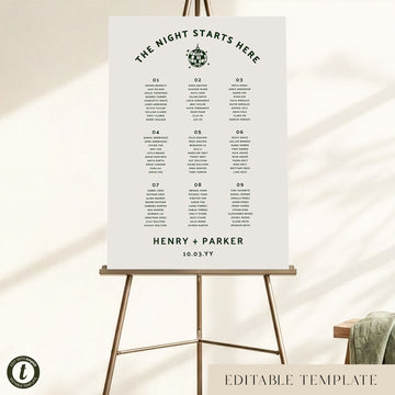 Lyra 9-Table Wedding Seating Chart Template (US)