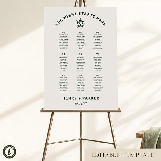 Lyra 9-Table Wedding Seating Chart Template (US)