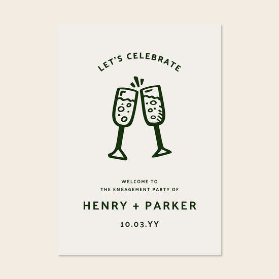 Engagement party welcome sign template design on a beige background.