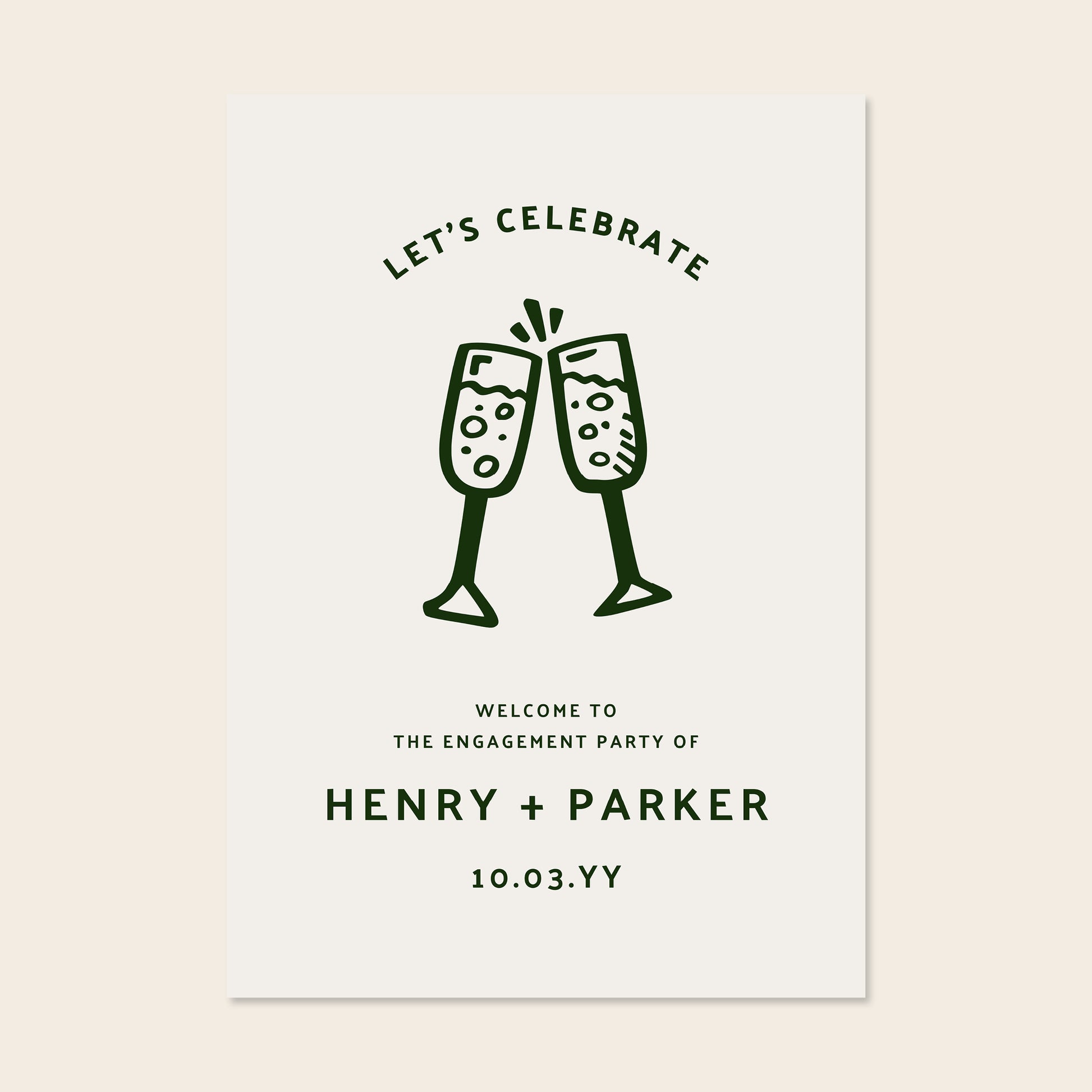 Engagement party welcome sign template design on a beige background.