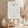 Modern micro wedding seating chart template on an easel with decorative vases and plants.