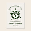 Welcome sign template design shown on a beige background, highlighting the bold disco ball illustration and relaxed retro typography.