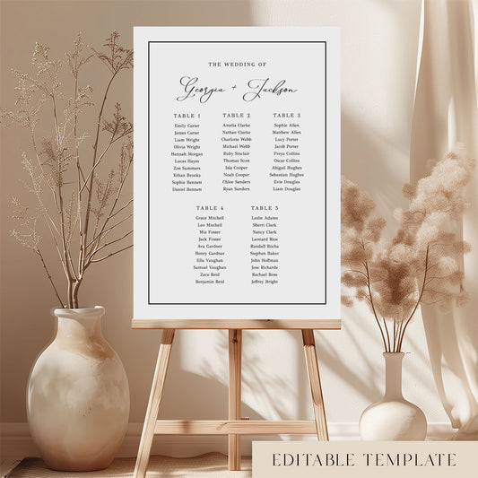 Maison 5-Table Wedding Seating Chart Template