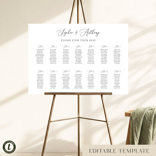 Marais 14-Table Wedding Seating Chart Template (Landscape)