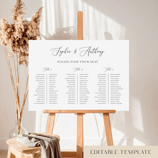 Marais 3-Table Long Tables Wedding Seating Chart Template (Landscape)