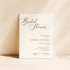 Modern bridal shower invitation card on a beige background.