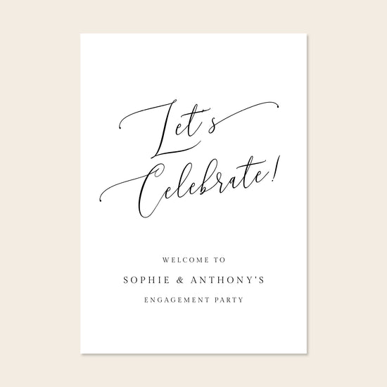 Engagement party welcome sign template design on a beige background.