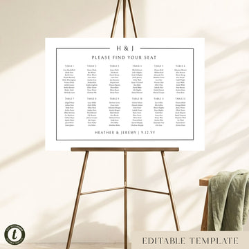 Mayfair 12-Table Wedding Seating Chart Template (Landscape)