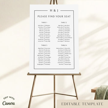Mayfair 4-Long Tables Wedding Seating Chart Template