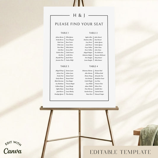 Mayfair 4-Long Tables Wedding Seating Chart Template