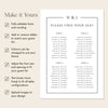 Mayfair 4-Long Tables Wedding Seating Chart Template