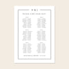 Wedding seating plan template design on a beige background.