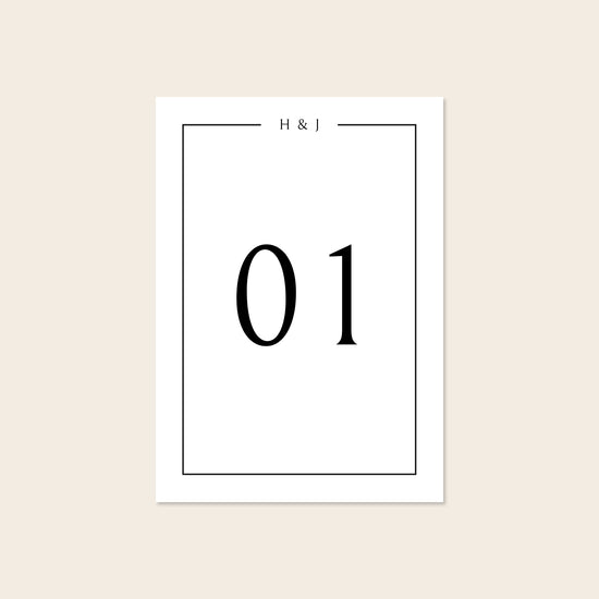 Wedding printable table number template design on a beige background.