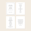 Set of four wedding program pages on a beige background