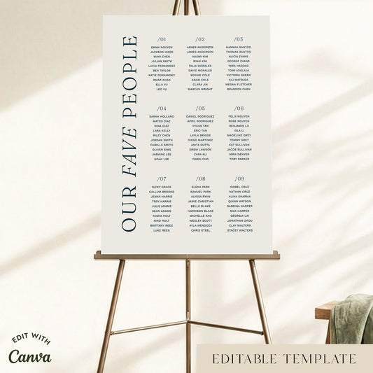 Palais 9-Table Wedding Seating Chart Template