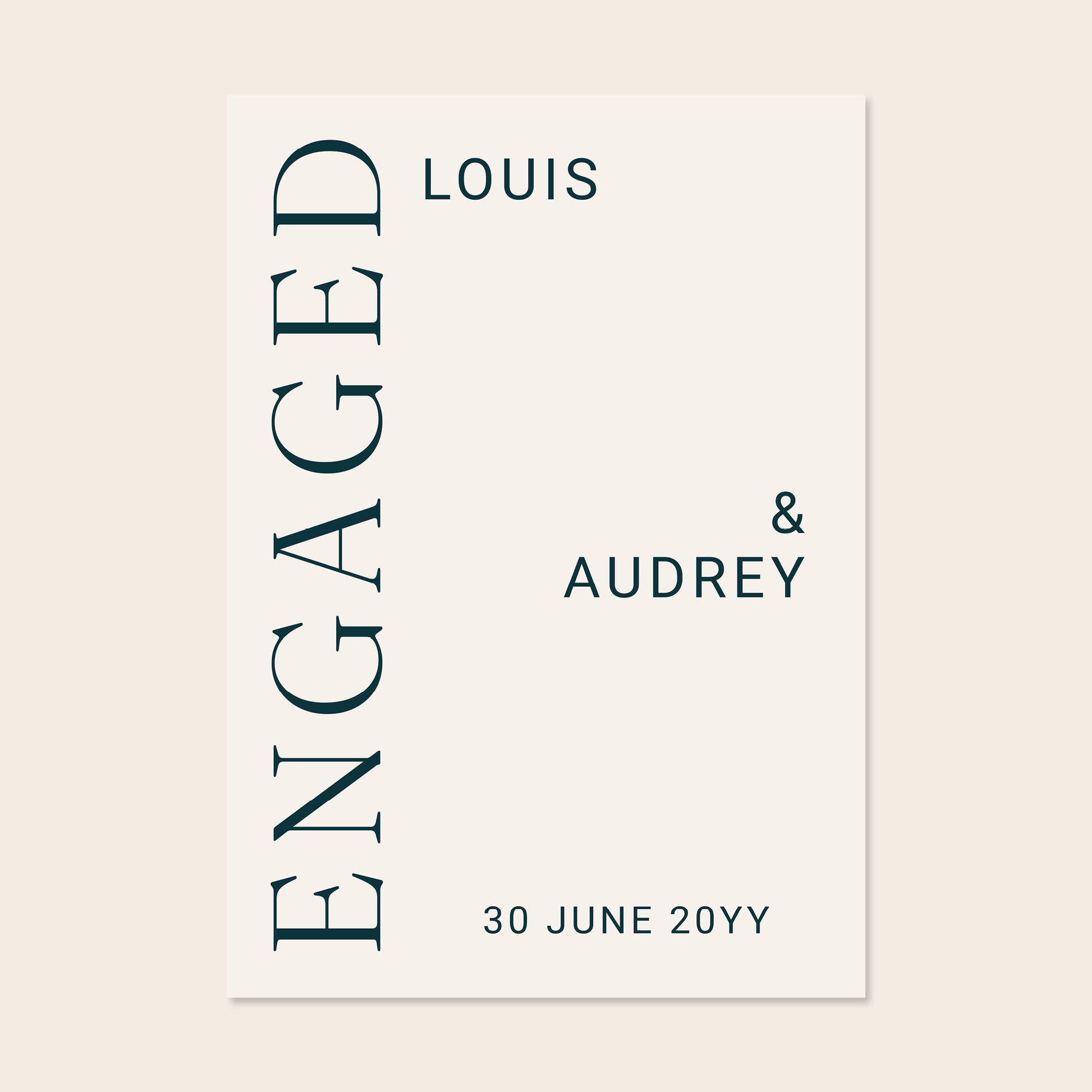 Editable modern engagement party welcome sign template design on a beige background.