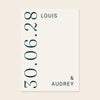 Digital template for a modern typographic wedding sign. Palais design featuring a prominent vertical date and minimalist serif fonts. Stress-free DIY editing for A-size printing (A1 or A2) from The Hello Bureau.
