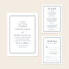 Wedding invitation template set with details and rsvp on a beige background.