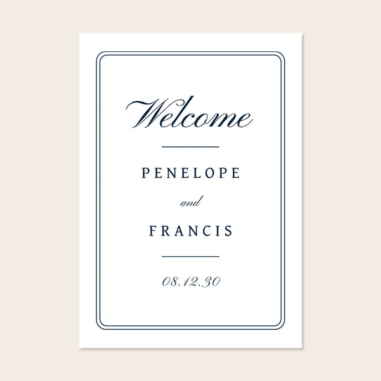 A1 Wedding welcome sign template design on a beige background.