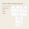 Round Table Seating Planners with three different options on a beige background.